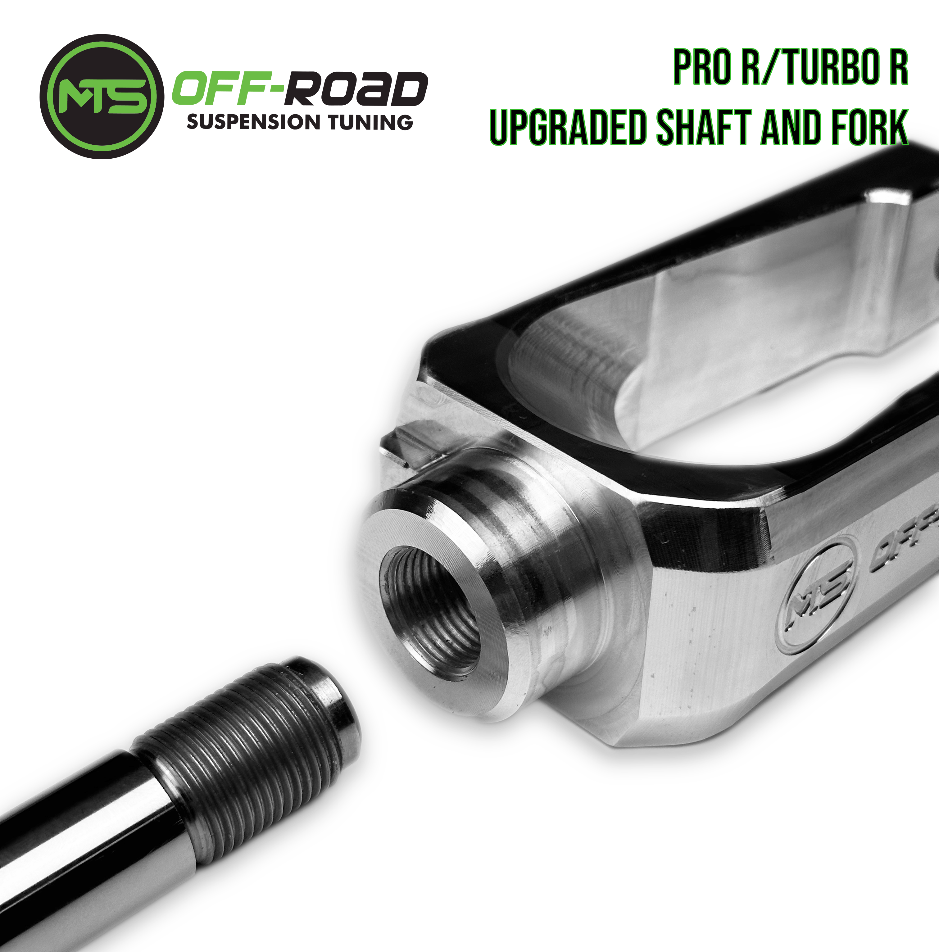 Upgraded shaft and fork designed for Pro R/Turbo R/Pro S, featuring a billet fork with a chrome plated shaft.