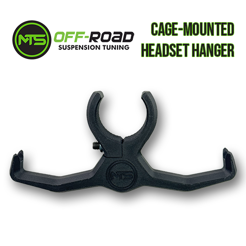 Black MTS Off-Road Headset Hanger designed to be mounted on a roll cage for secure storage of communication headsets.