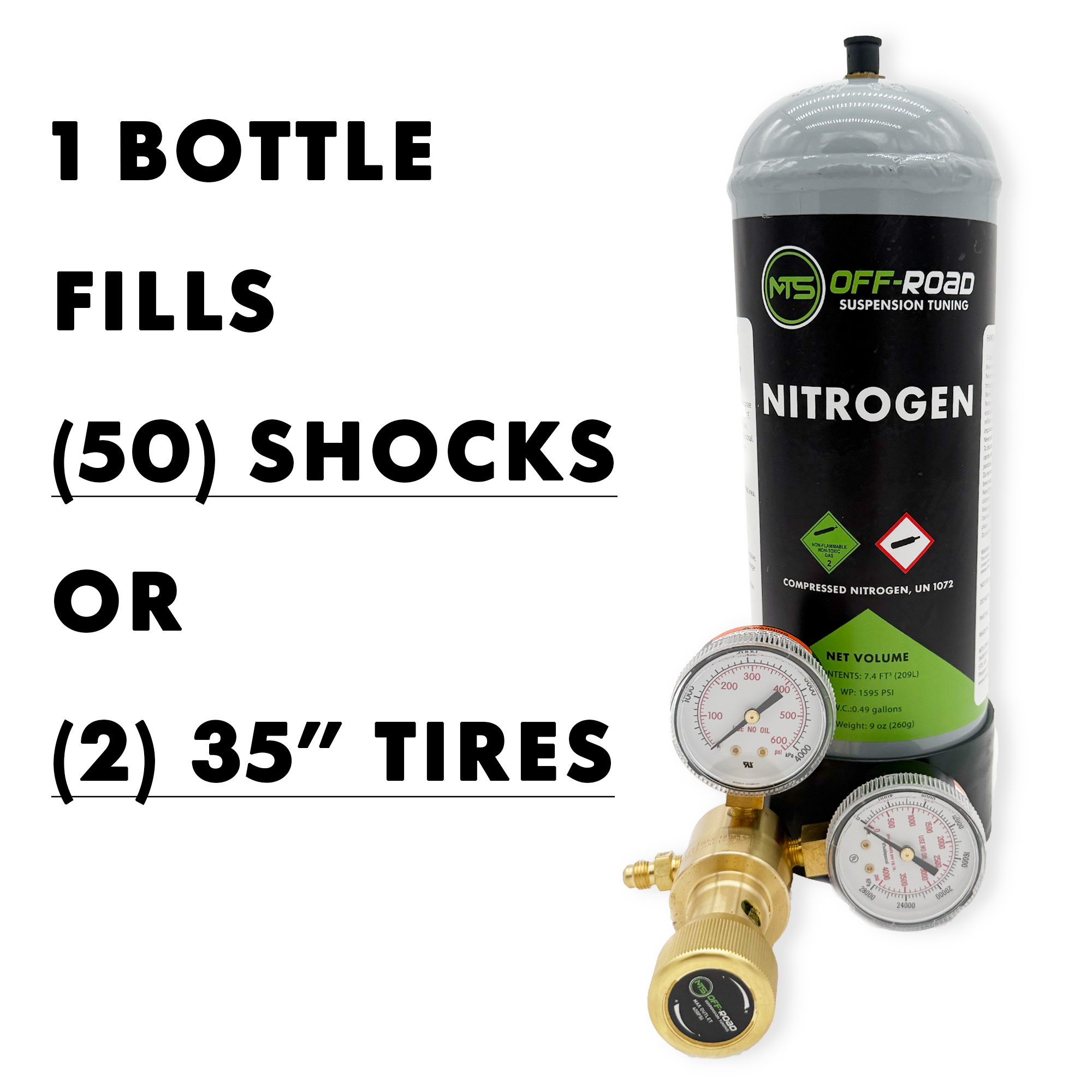 Nitrogen bottle with gauge for off-road suspension tuning on a white background