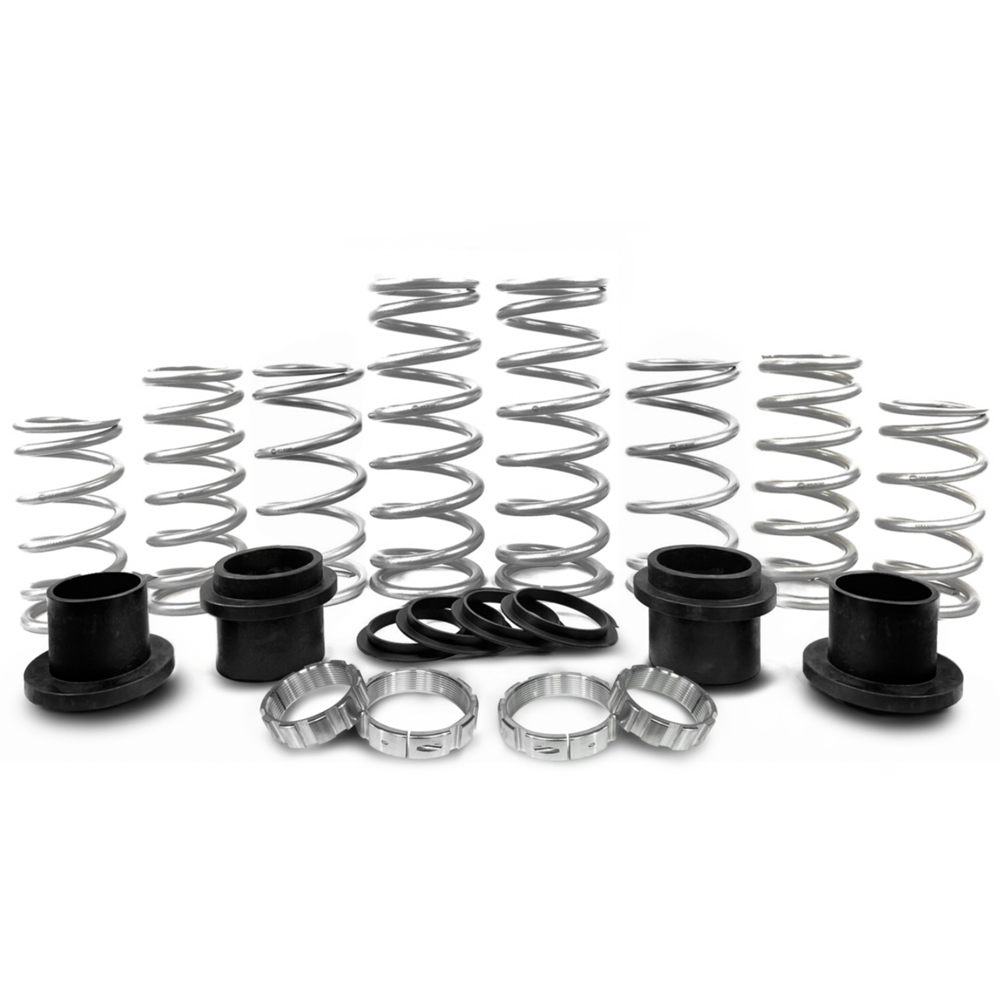 MTS Off-Road Polaris RZR dual rate spring kit with billet crossover rings on a white background