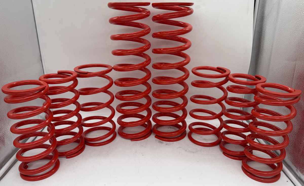 MTS Off-Road dual rate spring kit for the Polaris RZR Turbo S (4-Seat), powder coated in Flame Red