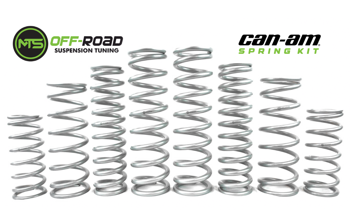 A set of silver-colored springs designed for a Can-Am X3 UTV suspension, including multiple springs, billet crossover rings, and spring dividers.