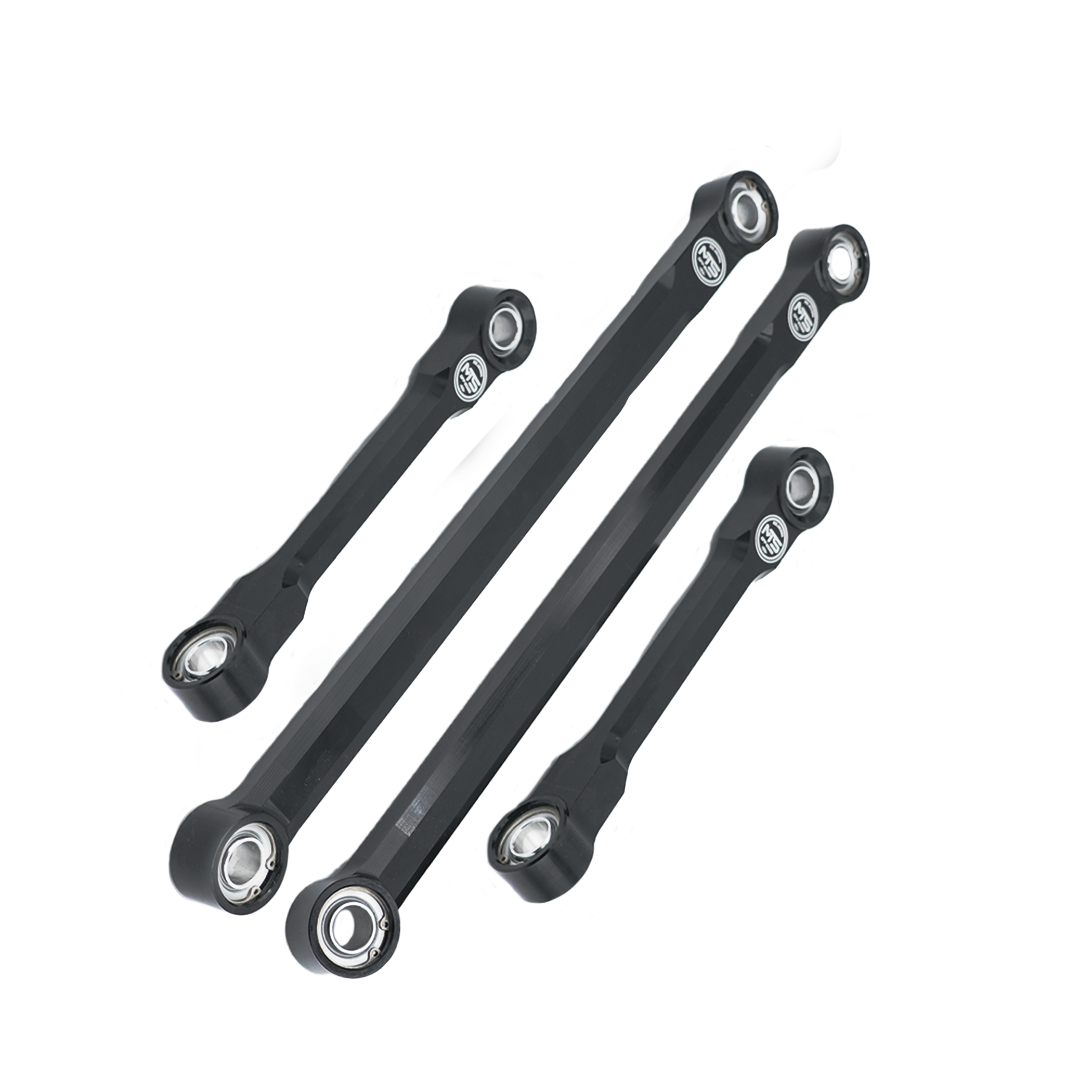 A set of black sway bar end links for a vehicle's suspension system on a transparent background