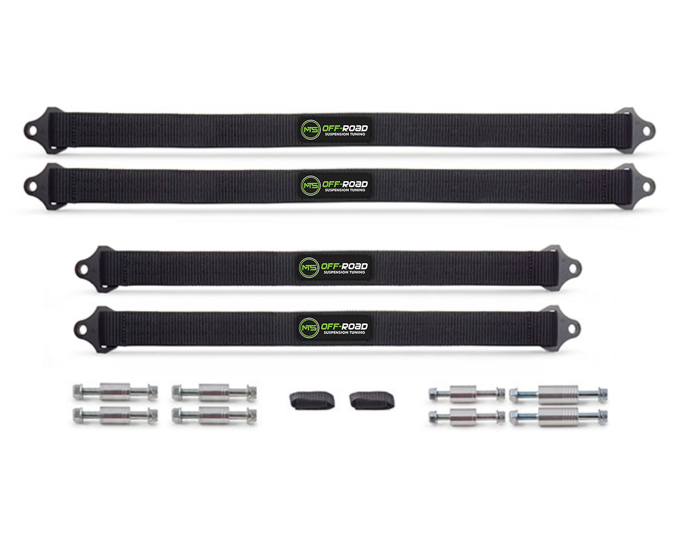 A set of black limit straps with metal hardware components, designed for use with a Polaris RZR vehicle.