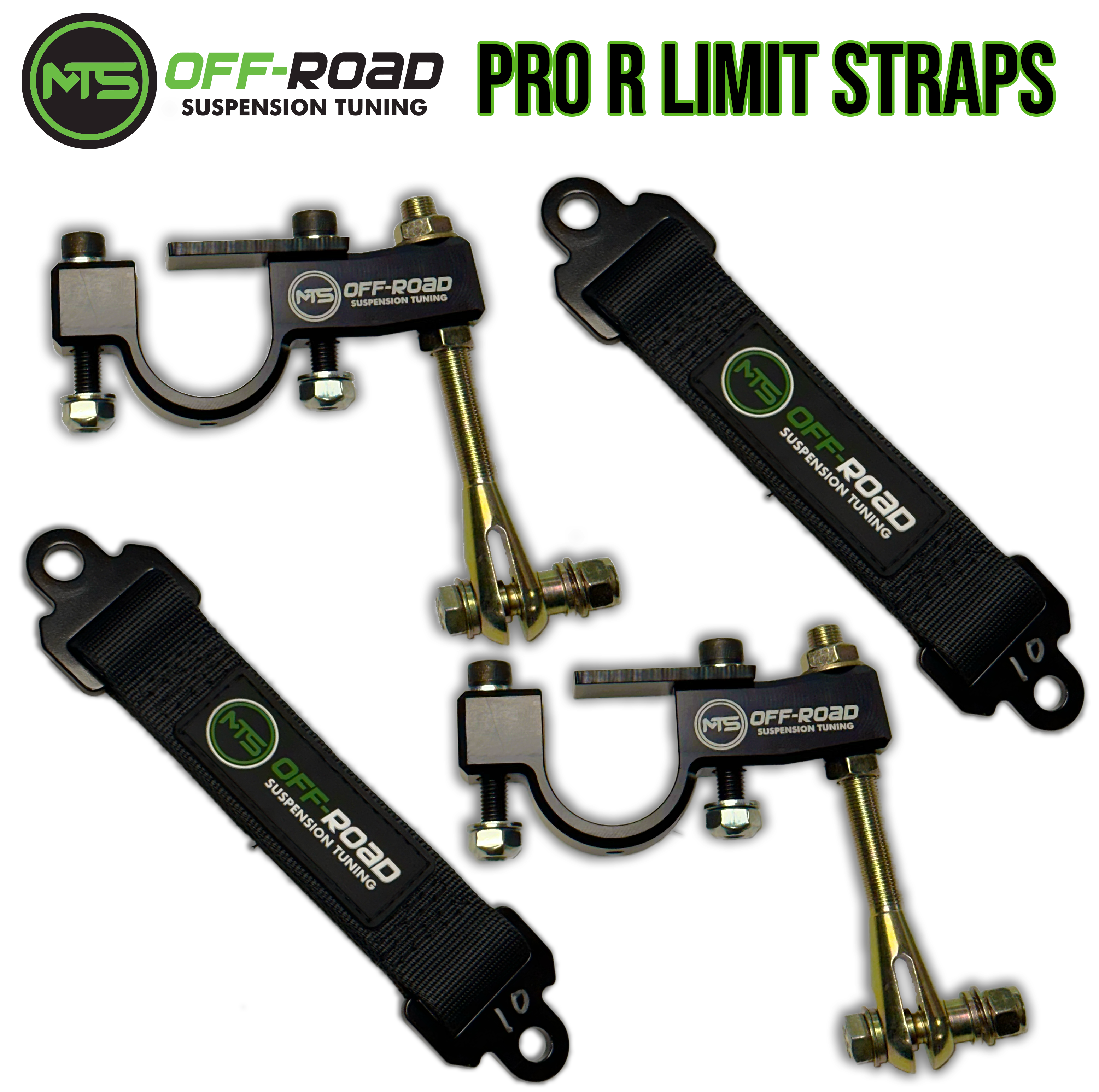 MTS Offroad Pro R Limit Straps with white background and green logo on top of the page 